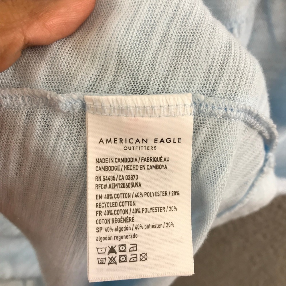 NEW American Eagle Women's Size M Blouse Top Short Sleeve Blue - Picture 7 of 9